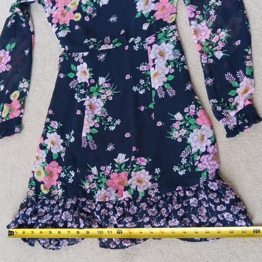 🪇2for$15 Ptp17" Long-Sleeve Open-Back Floral-Print Ruffled-Hem Dress - Picture 16 of 17